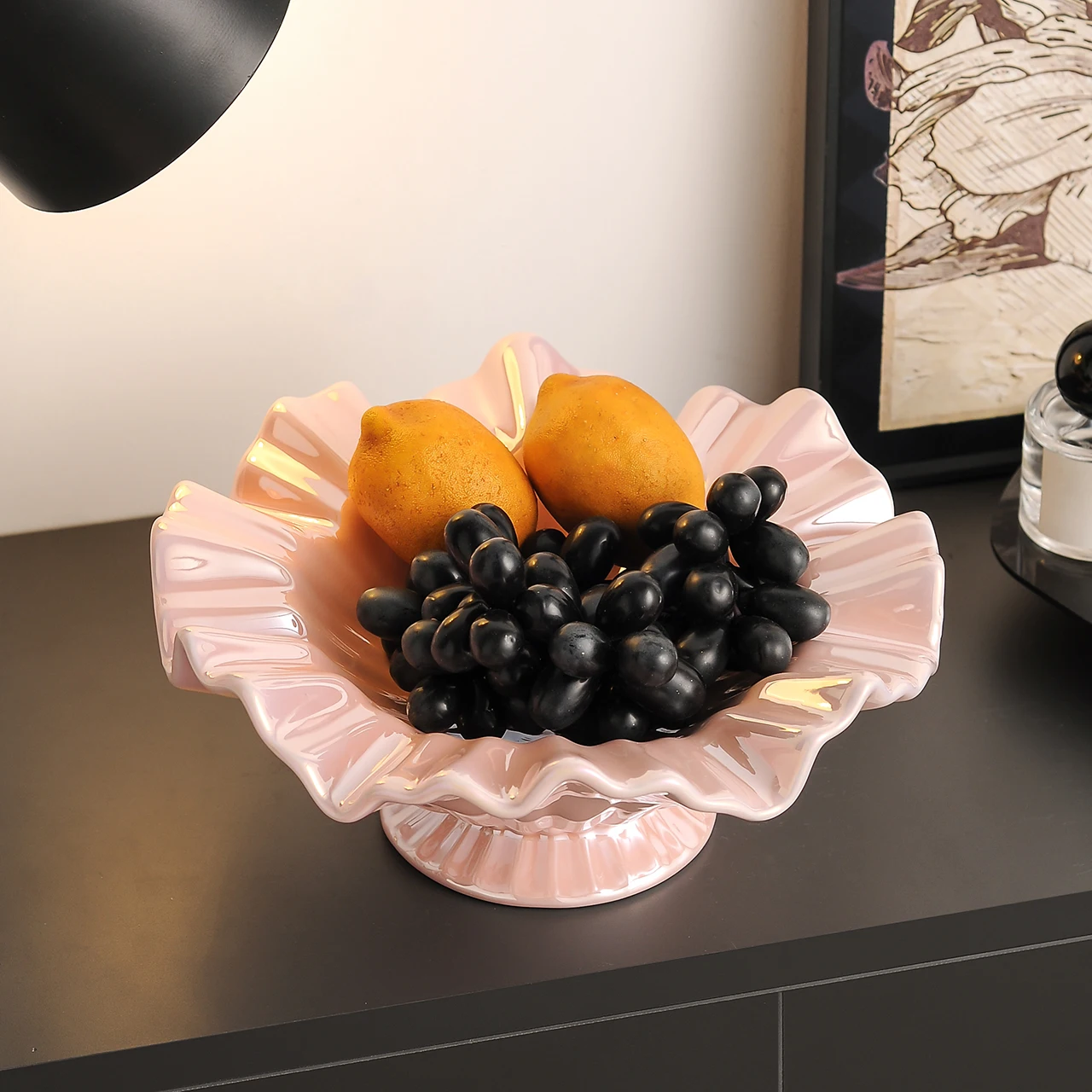 Creative Lace Ceramic Fruit Tray Living Room Home New Year Snacks Sisplay Tray Light Luxury High Footed Dry Fruit Plate