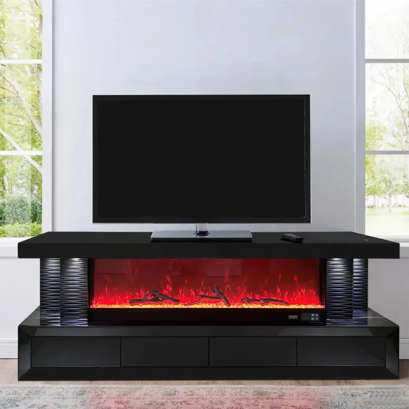 Latest European TV Stand  Glossy  3D Electronic Fireplace Wooden  Luxurious Living Room Furniture - Elegant Atmosphere