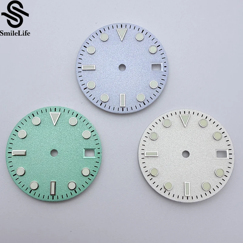 SmileLife 28.5mm Frosted Dial Green Luminous  Blue/White/Green No Logo Watch Face for NH35/nh36/4R/7S Movement