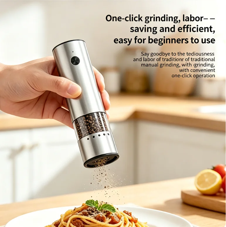 Electric Pepper Grinder Stainless Steel Automatic Seasoning Bottle For Black Pepper Granules Sea Salt Kitchen Household
