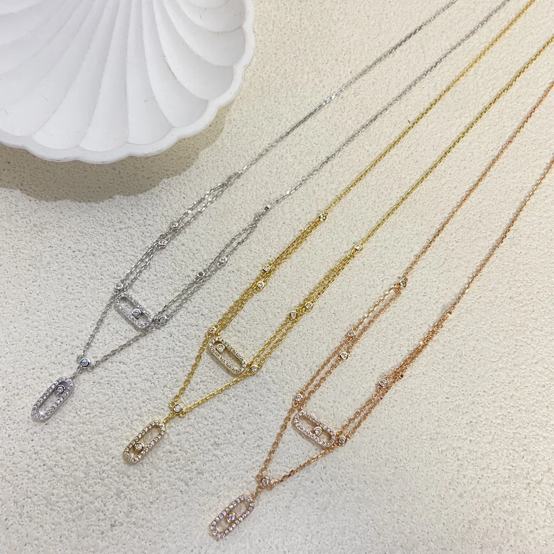 

Mei Family 2025 двухслойное ожерелье на булавке для женщин, простое легкое роскошное ювелирное изделие с бриллиантами, подарок, высококачественный нишевый аксессуар