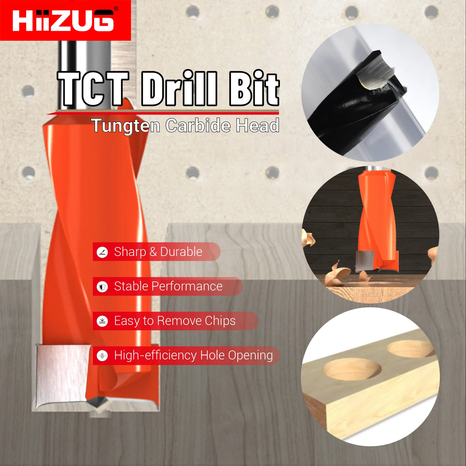 5Pcs 10mm Shank Tungsten Carbide Tipped Drill Bits 2.5mm/5mm/7mm Cutting Dia, Woodworking TCT Drilling Bits Right or Left