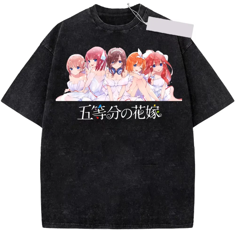 The Quintessential Quintuplets Nino Miku Ichika Graphic Print T-Shirt Men Women Harajuku Fashion Retro Washed O-neck Cotton Top
