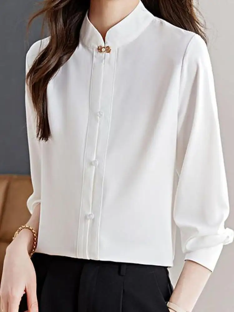 

New Chinese Sle Long Sve Stand Collar Women's irt Matched with T Skirt Autumn Season Improved Hanfu Sle