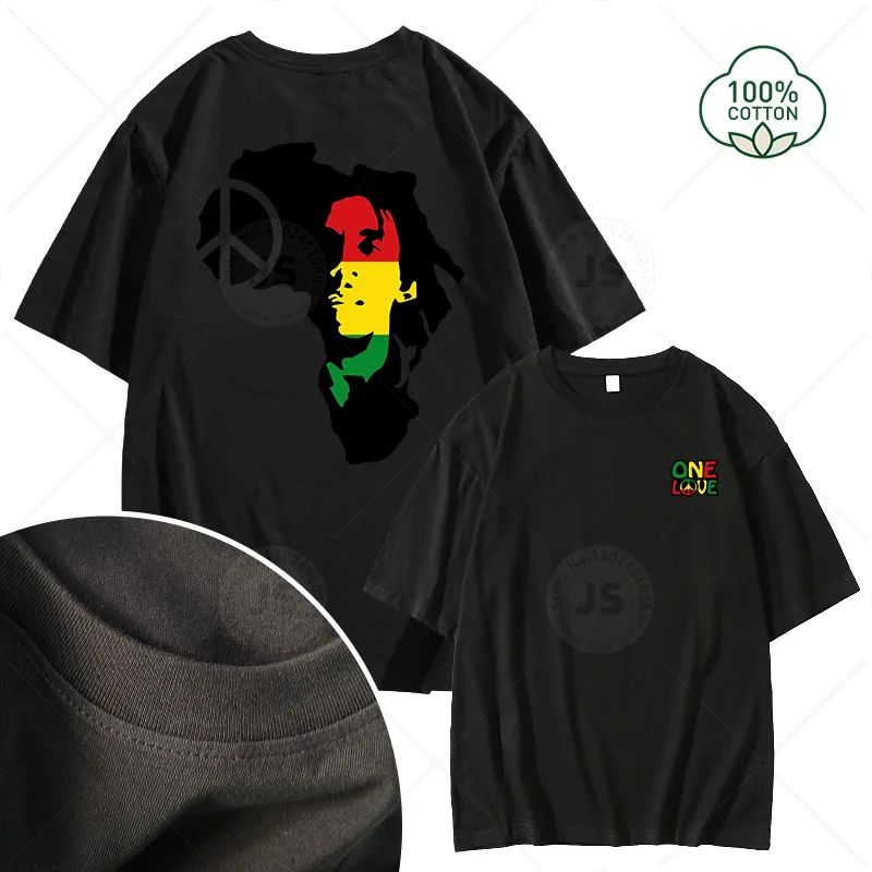 Bob Marley Couple Black 100% Cotton T-shirt Trendy Street Men's Loose Large Casual Shirt Round Neck Versatile Tees