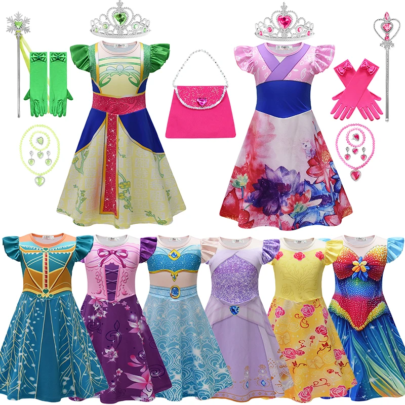 

Birthday Party Princess Mulan Dress Up Halloween Jasmine Ariel Merida Costume Summer Holiday Vintage Casual Dress Girl Outfits