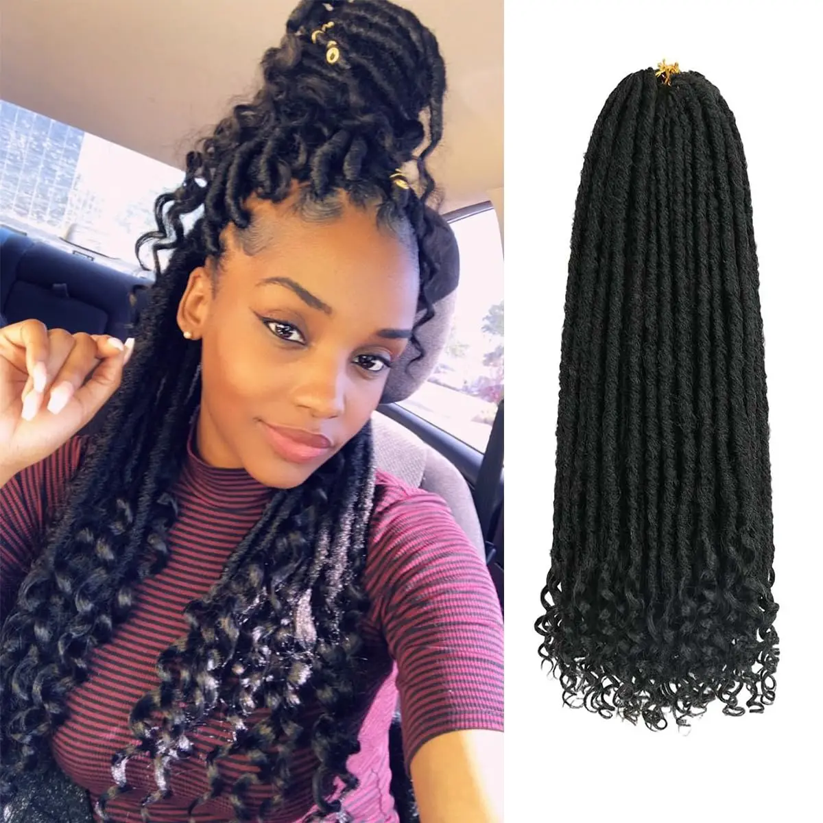 Goddess Locs Crochet Hair 16/20 Inch Straight Faux Locs Crochet Braids, Pre-Looped Curly Soft Synthetic Braiding Hair