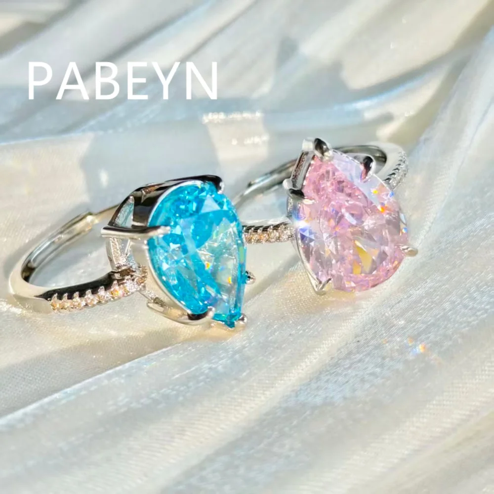 925 Sterling Silver Fashion Light Luxury Ice Flower Cut Water Drop Zircon Ring Birthday Party Anniversary Gift Ladies Jewelry 4