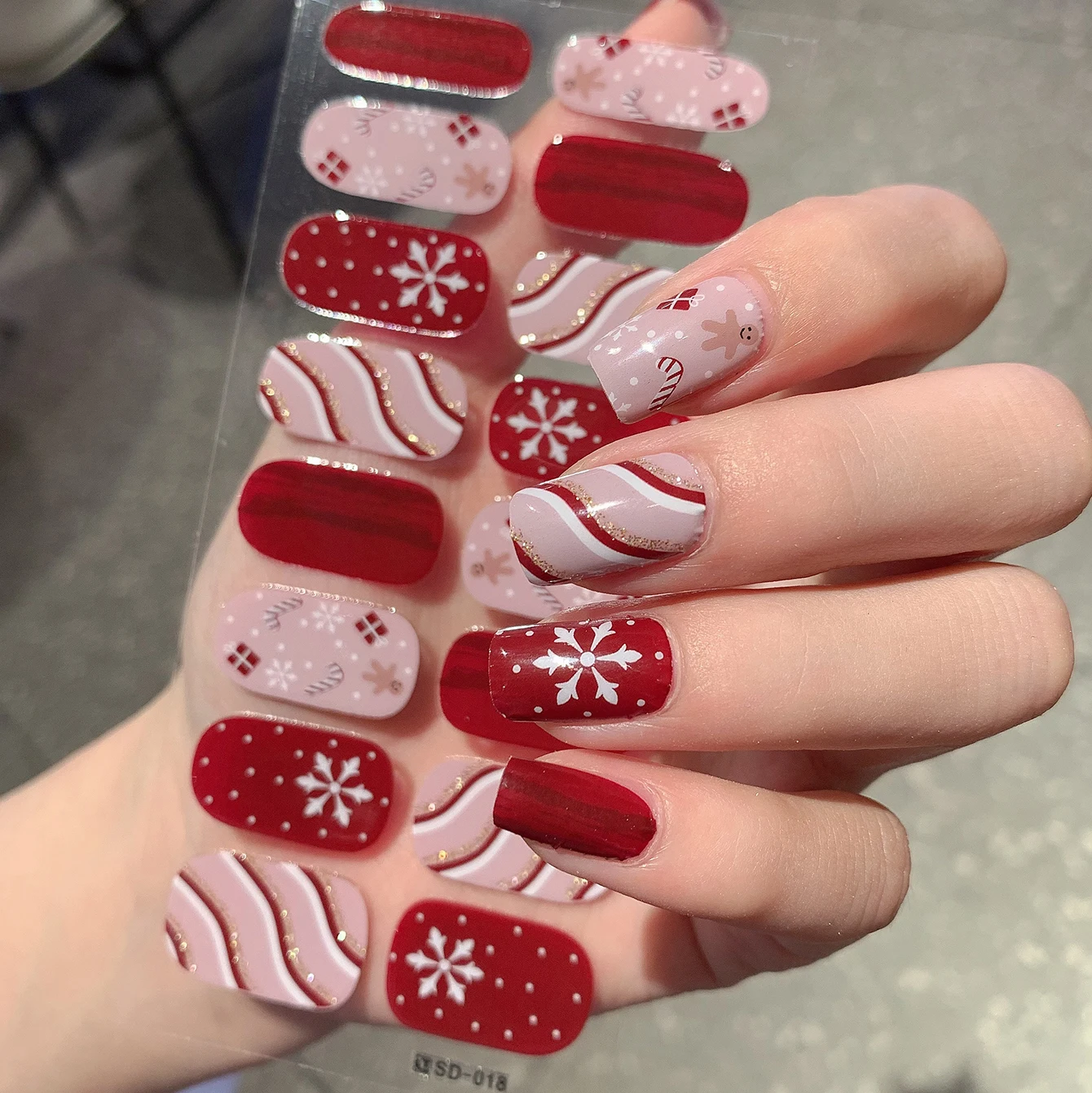 Adesivos de unhas cobertura completa, 6 peças por conjunto, design de Natal, decoração de unhas, auto-adesivo, arte criativa