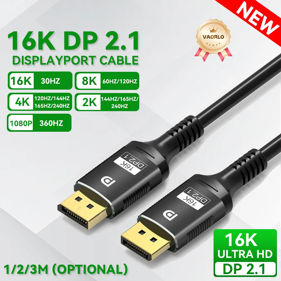 16K DP 2.1 Displayport Cable 16K 30Hz 8K 60Hz 4K 120Hz 32Gbps Video Audio Cable Display Port 1.2 Adapter for Laptop HDTV PC