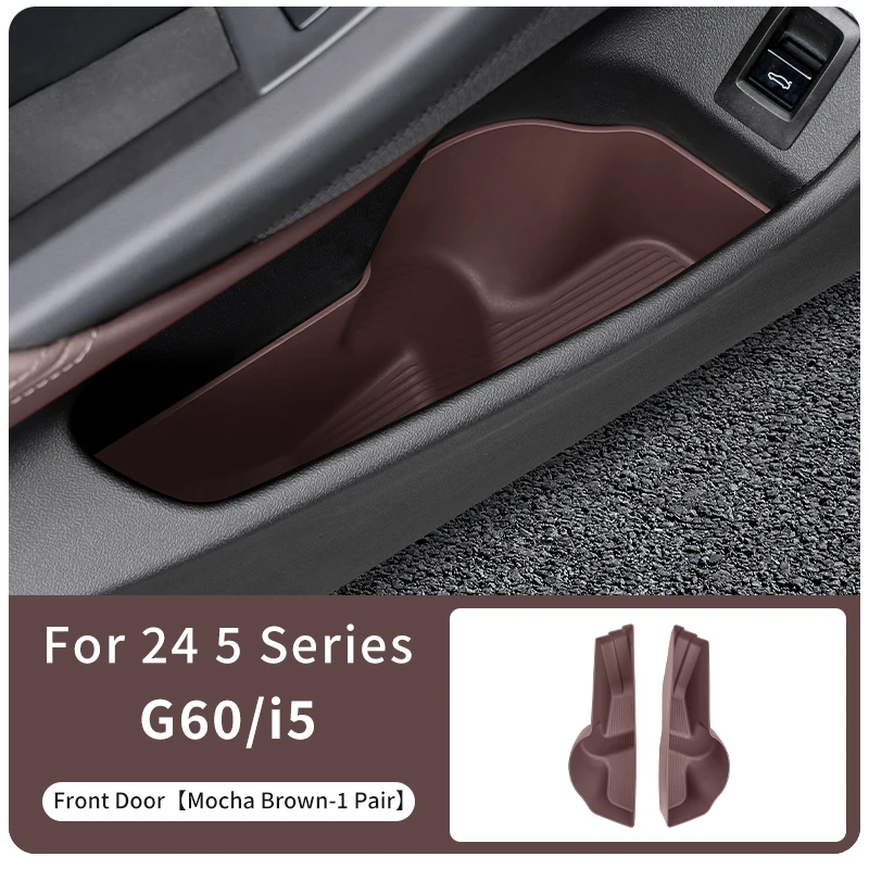 TPE Front Door Storage Box Car Inner Door Organizer Tray Water Cup Holder For BMW 5 Series I5 G60 2024 Auto Interior Accessories