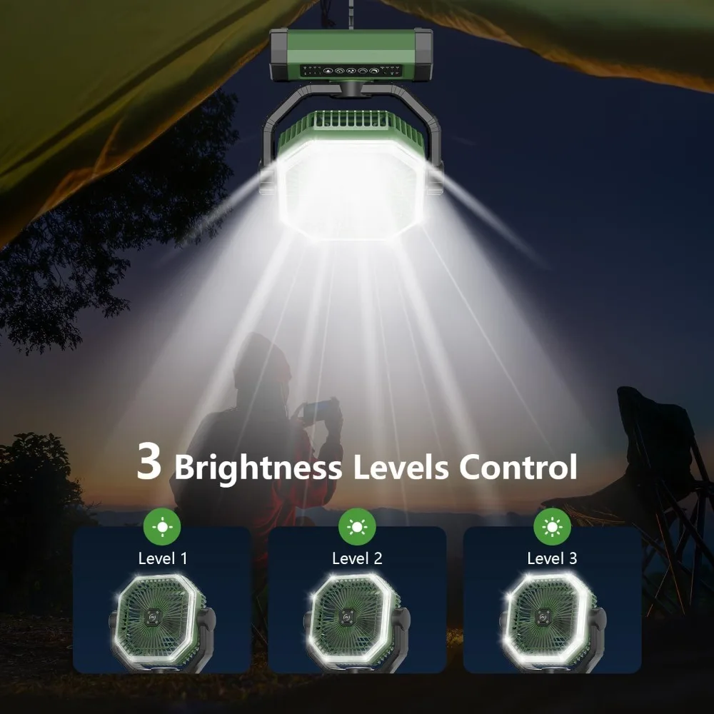 مروحة محمولة بقدرة 24000 مللي أمبير في الساعة تعمل بالبطارية وجهاز تحكم عن بعد وإضاءة LED 4 سرعات تدفق هواء قوي للمكتب والتخييم في صالة الألعاب الرياضية الخارجية والمكتب