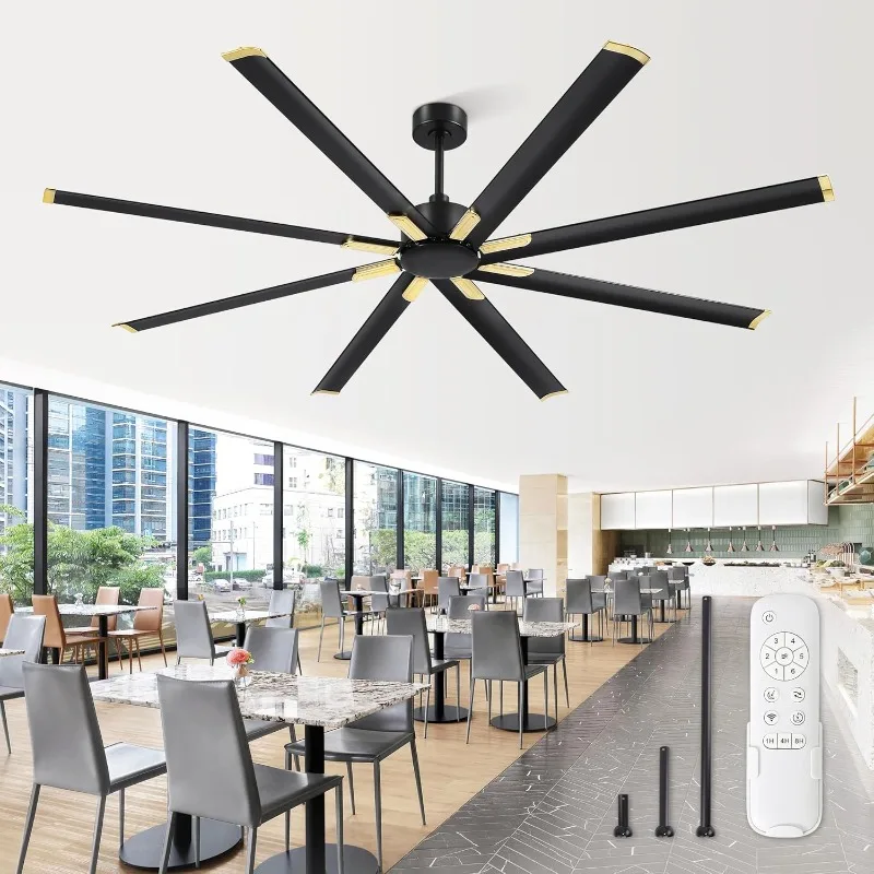 84 Inch Industrial DC Motor Ceiling Fan, Large Ceiling Fan with 8 Reversible Blades, 3 Downrods, 6-Speed Remote Control