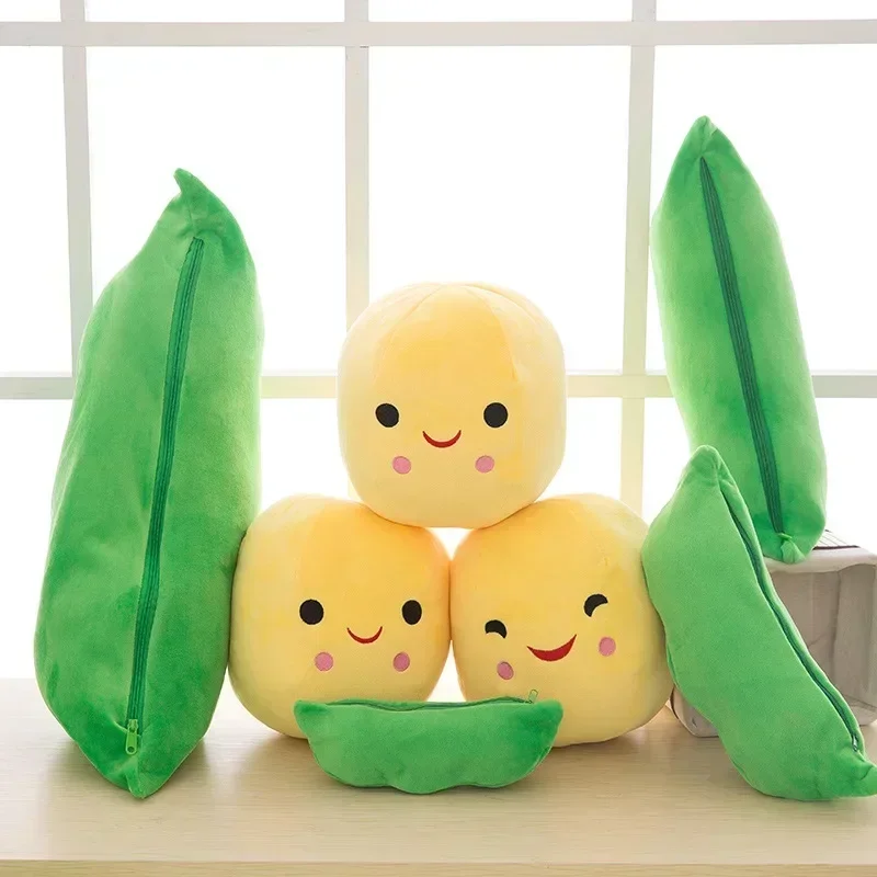 20-90cm Smile Peas Pod Creative plant pillow cushion soft plush toy fruit vegetables food Anti-stress hobby Children gift