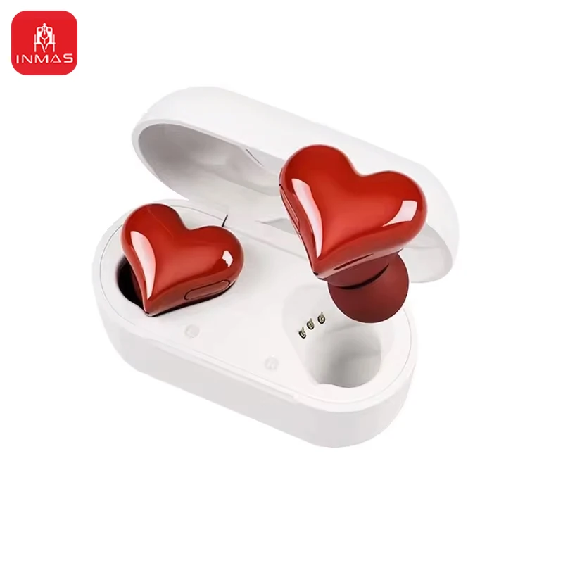 INMAS Wireless Earphones Heartbuds TWS Earbuds Bluetooth Headset Heart Buds Women Fashion Gaming Student Headphones Girl Gift