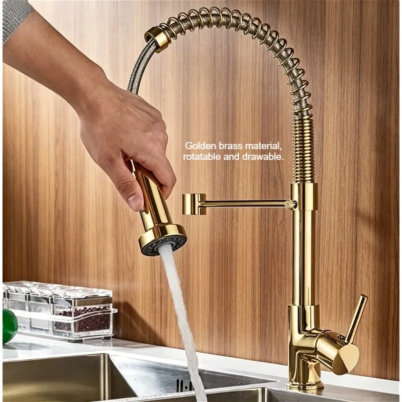 all-copper-spring-faucet-kitchen-sink-can-be-rotated-and-painted-black-and-gold-with-dots