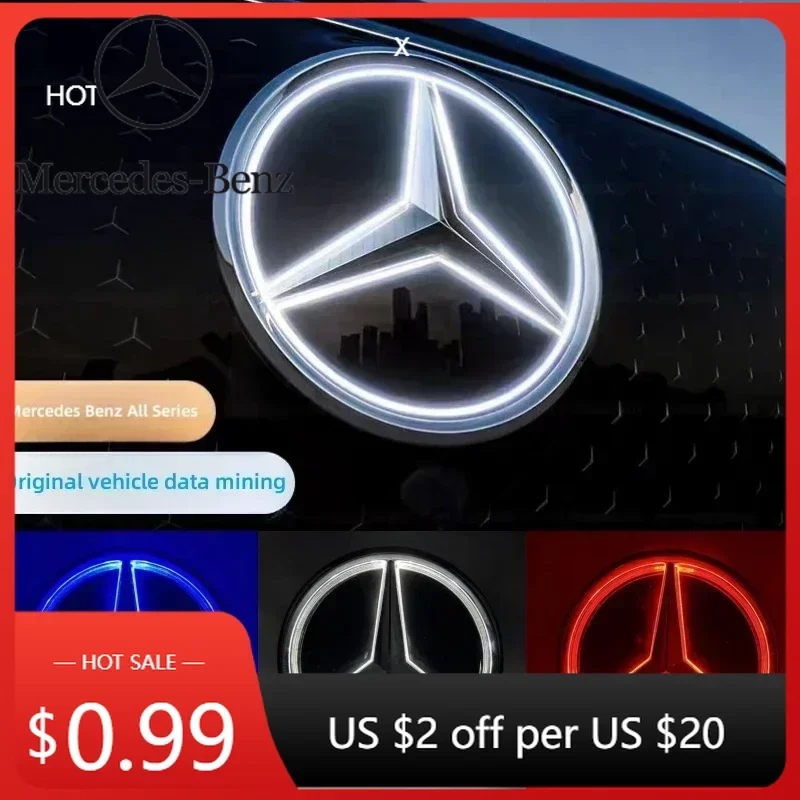 

Горячая наклейка на автомобиль, передняя решетка, эмблема звезды, светодиодная подсветка, логотип, белый, синий, красный свет для Mercedes Benz W204 GLK200 GLK260 GLK
