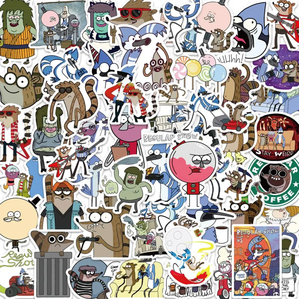 52cs/pack Hot TV Regular Show Stickers Cartoon Anime Vinyl Decals for Phone Case Notebook Scrapbooking Decor