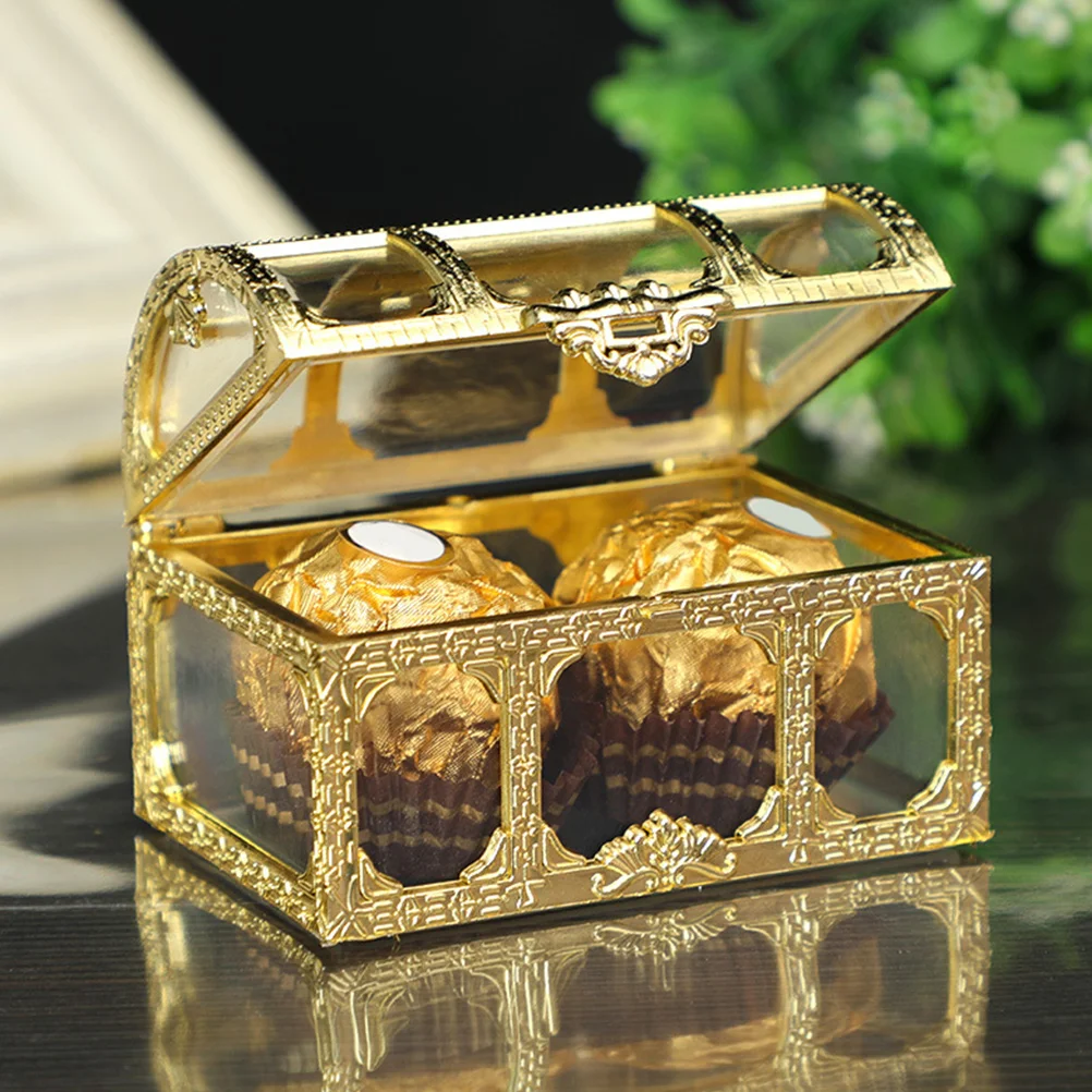

12 Golden Wedding Favor Boxes 74x52x5cm Plastic Pirate Treasure Chest Candy Storage Boxes for Parties Birthdays Bulk
