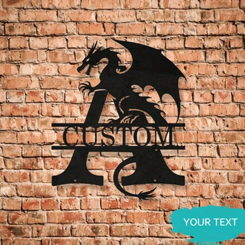 CIFbuy Custom Dragon Monogram Iron Plaque, 2D Flat, Personalized Initial Letters, Weatherproof Household Wall Decor