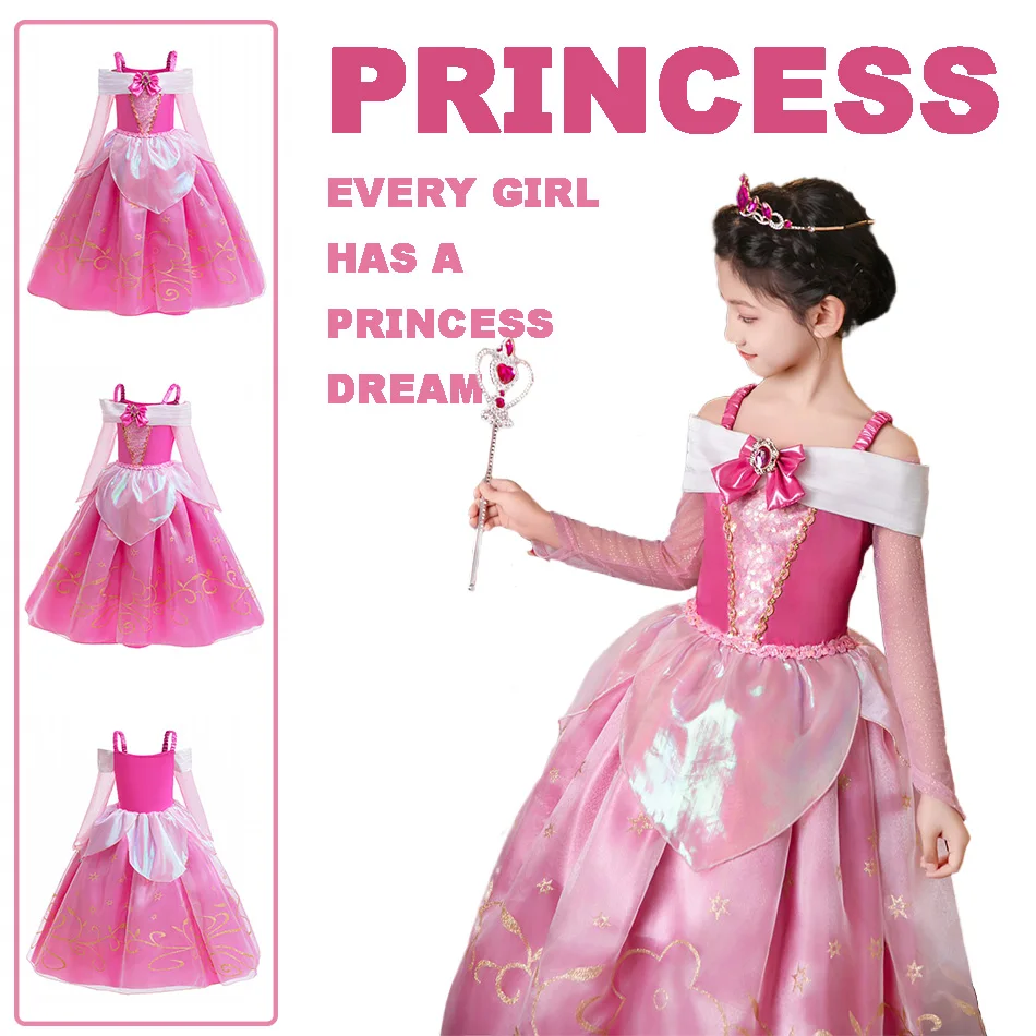 Girl Pink Dress One Shoulder Mesh Princess Gown Ailo Princess Cosplay Clothes Kids Stage Hosting Dress Girl Halloween Costume