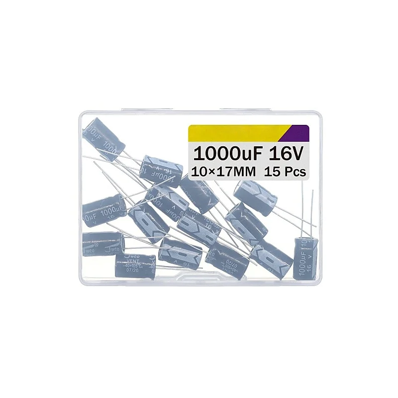 1000uF 16V 10x17mm Electrolytic Capacitor 1000 UF MFD 16 Volt 0.39x0.67in Aluminum Capacitors (Pack of 15)