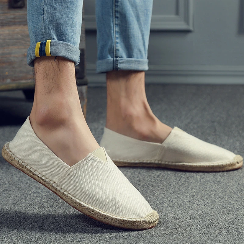 

Women Flax Shoes Slip on Loafers Casual Shoes Man Summer Espadrilles Unisex Hemp Canvas Flat Shoes Plus Size Fisherman