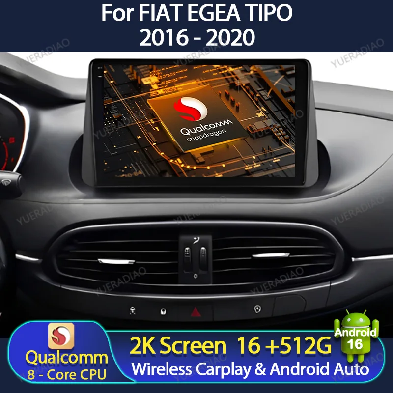 Android 16 Autoradio für Fiat Egea Tipo 2016 - 2020 GPS NAVI Multimedia Stereo Videoplayer Head Unit 4G WIFI 2DIN QLED Qualcomm