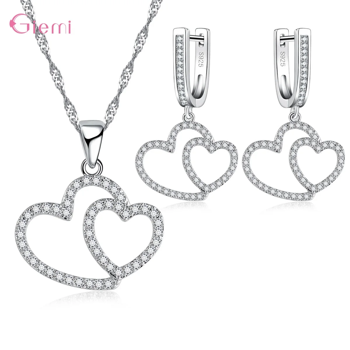 Hot Sale 925 Sterling Silver New Arrival Delicate Various Styles Peach Heart Shape Necklace Earrings Jewelry Sets For Women