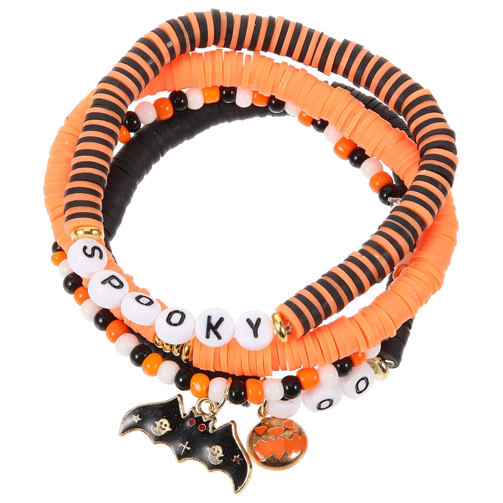 

1 Set Pumpkin Bracelets Halloween Beaded Elastic Women'S Stretch Bracelets For Girls Festival Party Jewelry Clay Beads Wrist