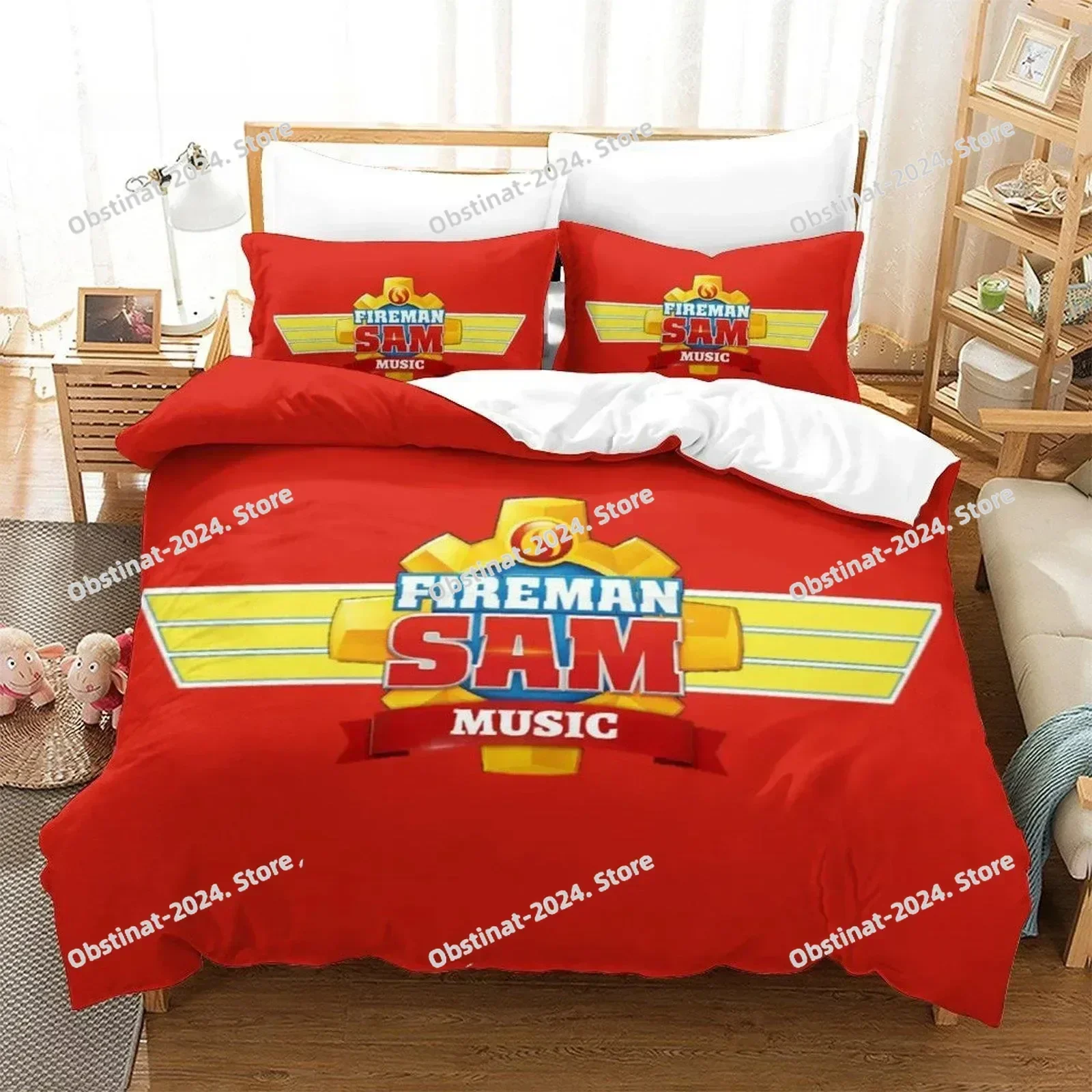 3D Anime Fireman Sam Bedding Set Printed With Pillowcase Bed Duvet Cover Single Double Queen Super King Size Adult Kid Bedroom