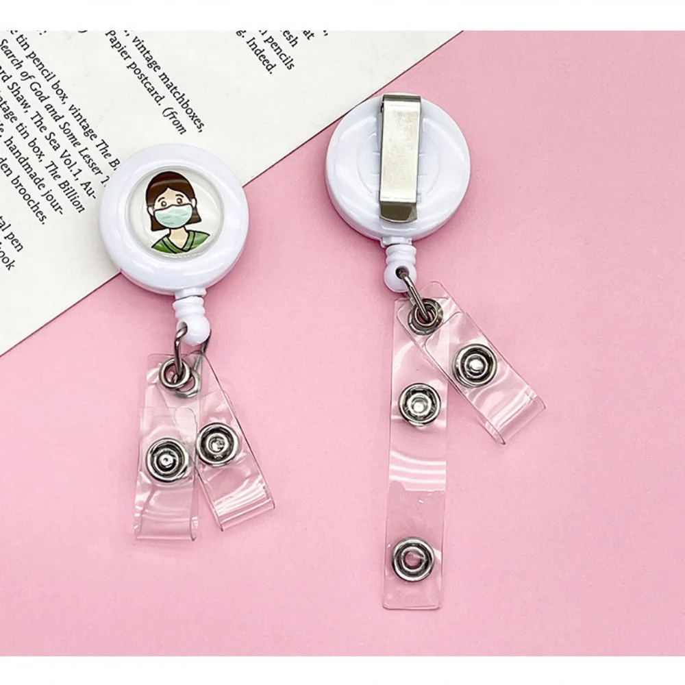 Creative Double Clamp Badge Holder Retractable Work ID Clip Button For Doctor Nurse Badge Reel Scroll Easy Pull Stretch Buckle
