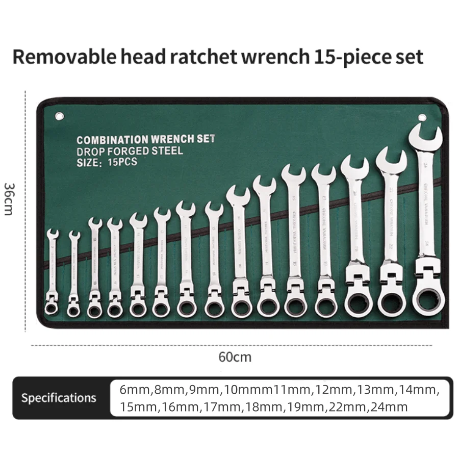 Green Cloth Bag Movable Head Ratchet Set Mirror Chrome Open Plum Quick Ratchet Full Set Set