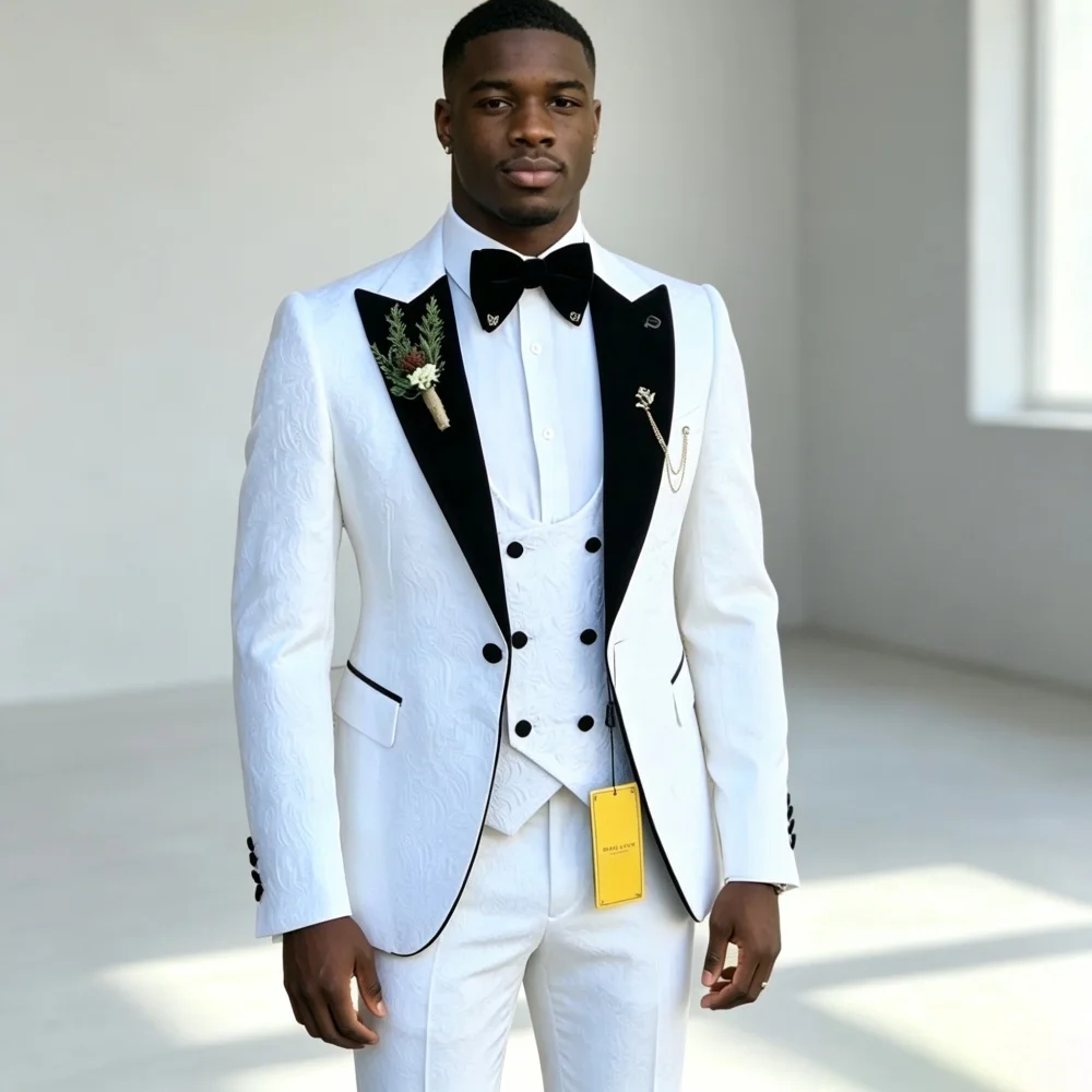 Slim Fit Luxury Floral Suits for Men Three Pieces Set Separates Groom Tuxedo For Wedding Party Guest (Jacket + Pants + Vest)