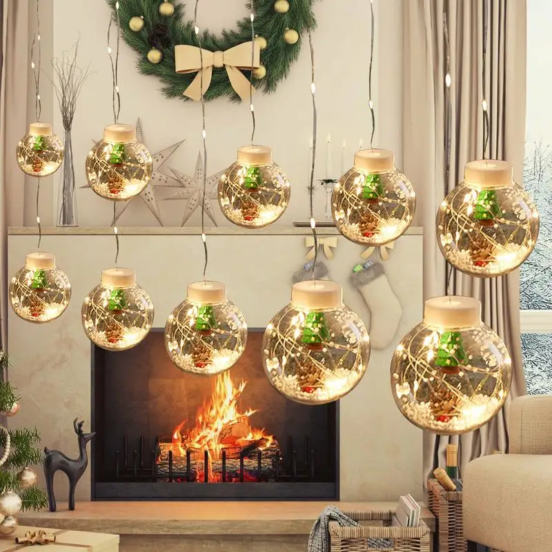 Christmas Window String Lights Christmas LED Window Decoration Lights Santa Bubble Ball LED String Lights For Indoor Outdoor