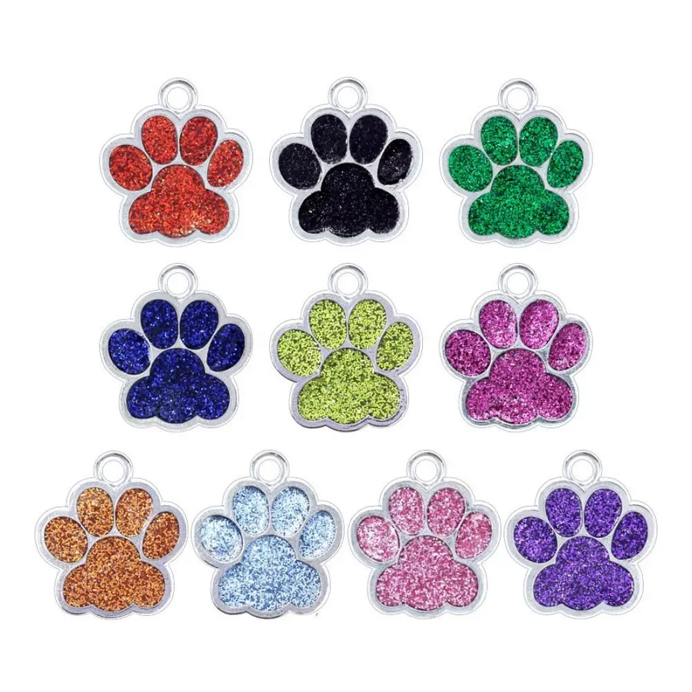 Personalized Dog Cat Tags Engraved Cat Dog Glitter Pendant Paw Print Custom Puppy Pet ID Name Collar Tag Pendant Pet Accessories