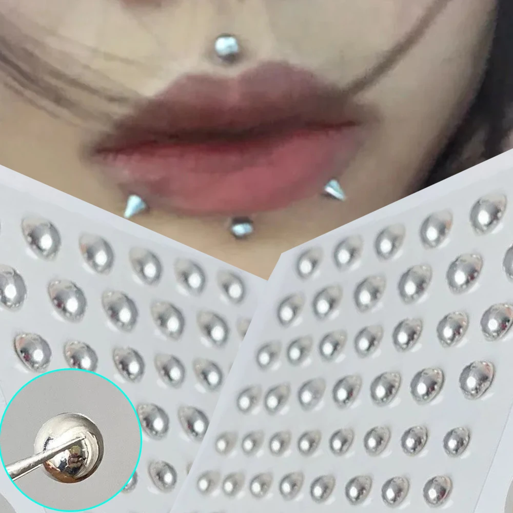 Acrylic Selfadhesive Waterproof Non Piercing Lip Nails Sticker Reusable Fake Lip Nail Eyebrow Nose Ring Body Belly Button Jewelr