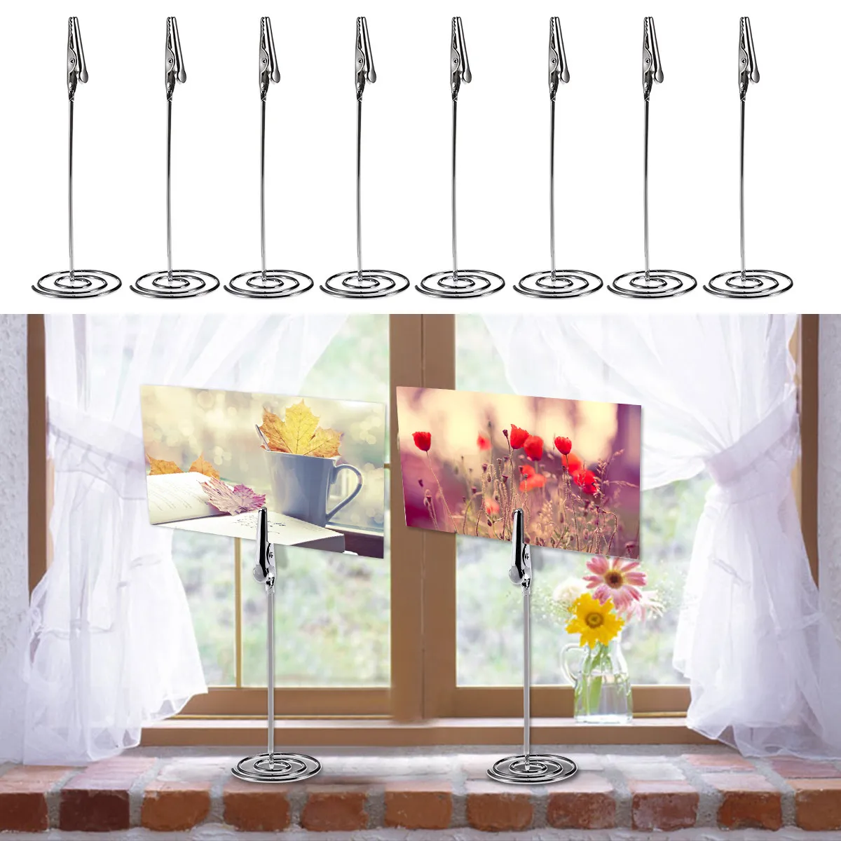 10Pcs Modern Desktop Memo Clip Stand Stainless Steel Base Flexible Rope Clip for Notes Photos Messages Limited