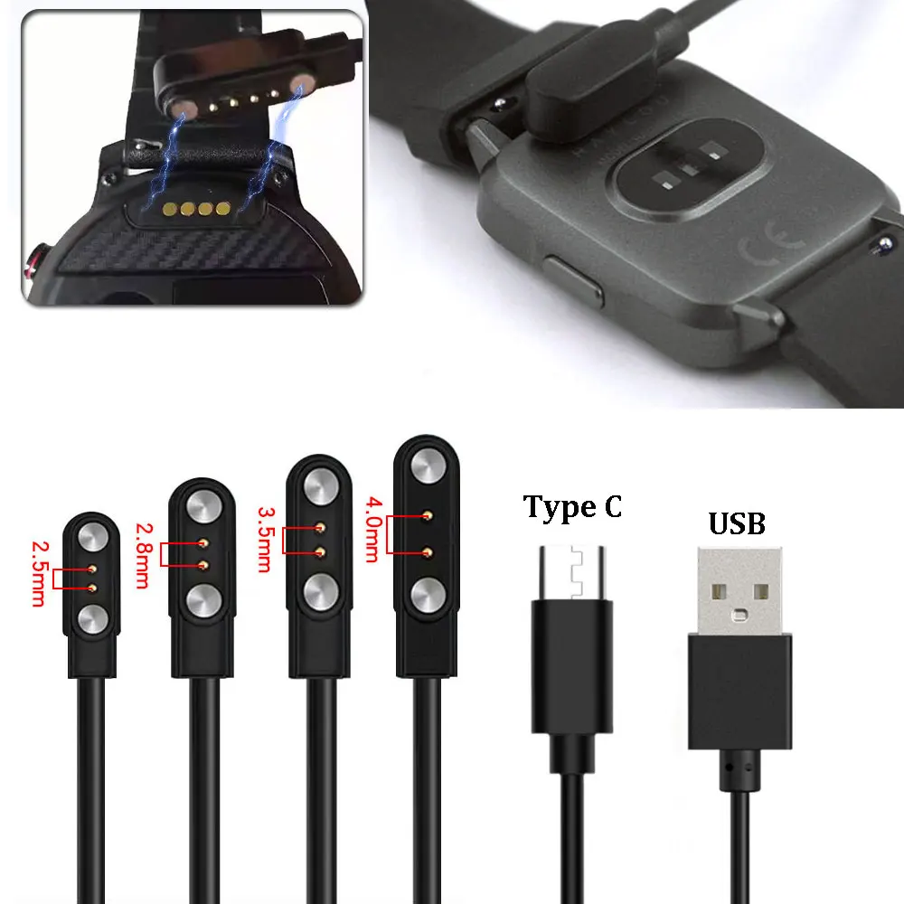 1PC for Adult/Kids Smart Watch Power Charge Wire Accessories 2 Pins 4 Pins Smartwatch Dock USB /Type C Charger Adapter