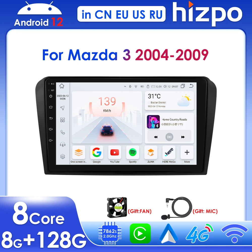 

Hizpo 9" Wireless Carplay for Mazda 3 2004-2009 Radio Android GPS 4G Autoradio Stereo Navi SWC BT RDS Car Multimedia Player 2din