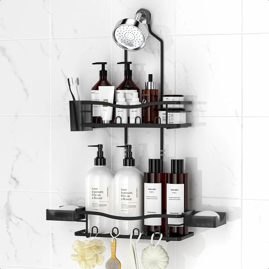 

Shower Caddy Hanging Rustproof Shower Caddy AntiSwing Shower Organizer Over Showerhead No Drilling Shower Racks with Soap Holde