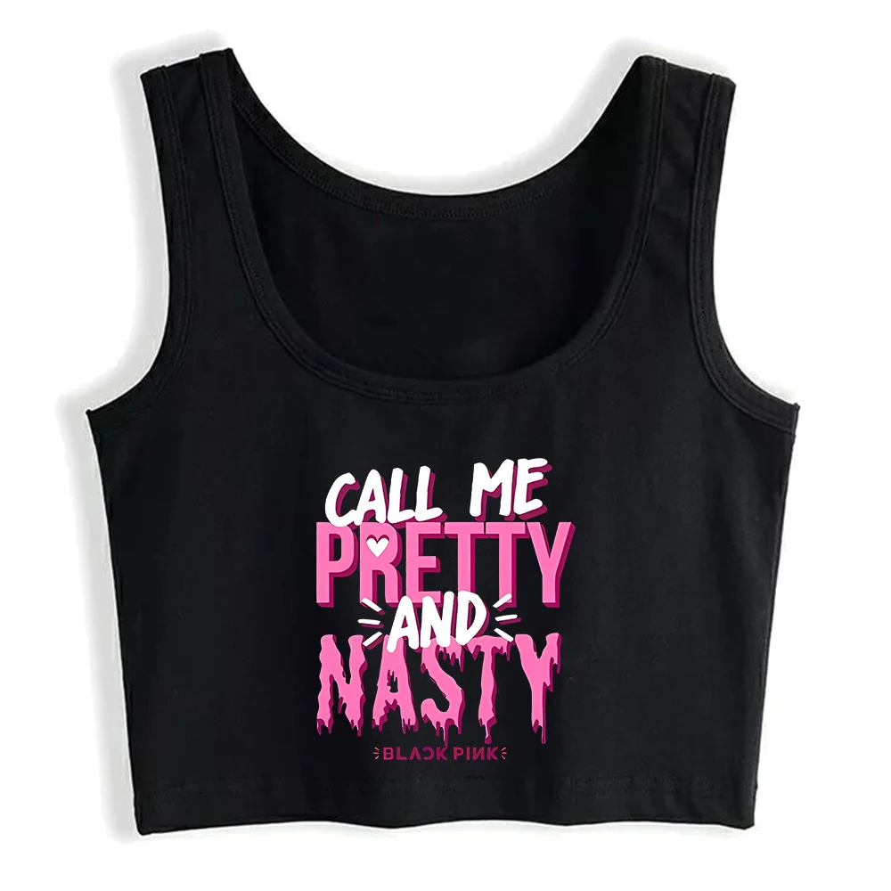 Call Me Pretty And Nasty Text Design Cotton Sexy Crop Top Hotwife Fun Flirting Tank Top Swinger Naughty Sports Training Camisole