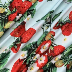 European spring/summer new women's shirt polyester fabric handmade DIY sewing dress strawberry pattern digital printing fabric