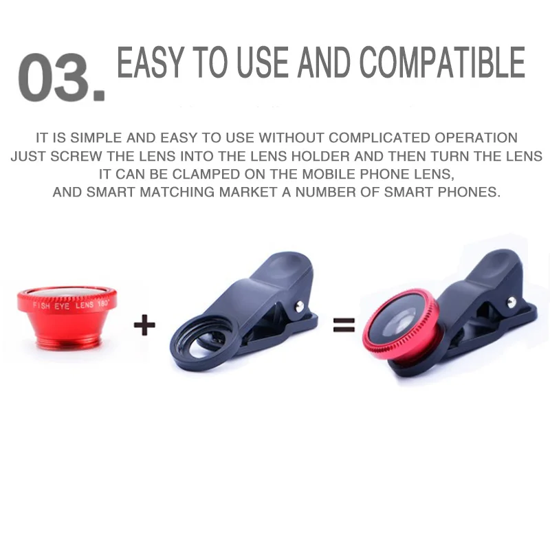 3-in-1 Phone Camera Lens Kit Fisheye Mobile Phone Lenses 0.67X Zoom Wide Angle Macro HD Universal Camera Lens For All Smartphone