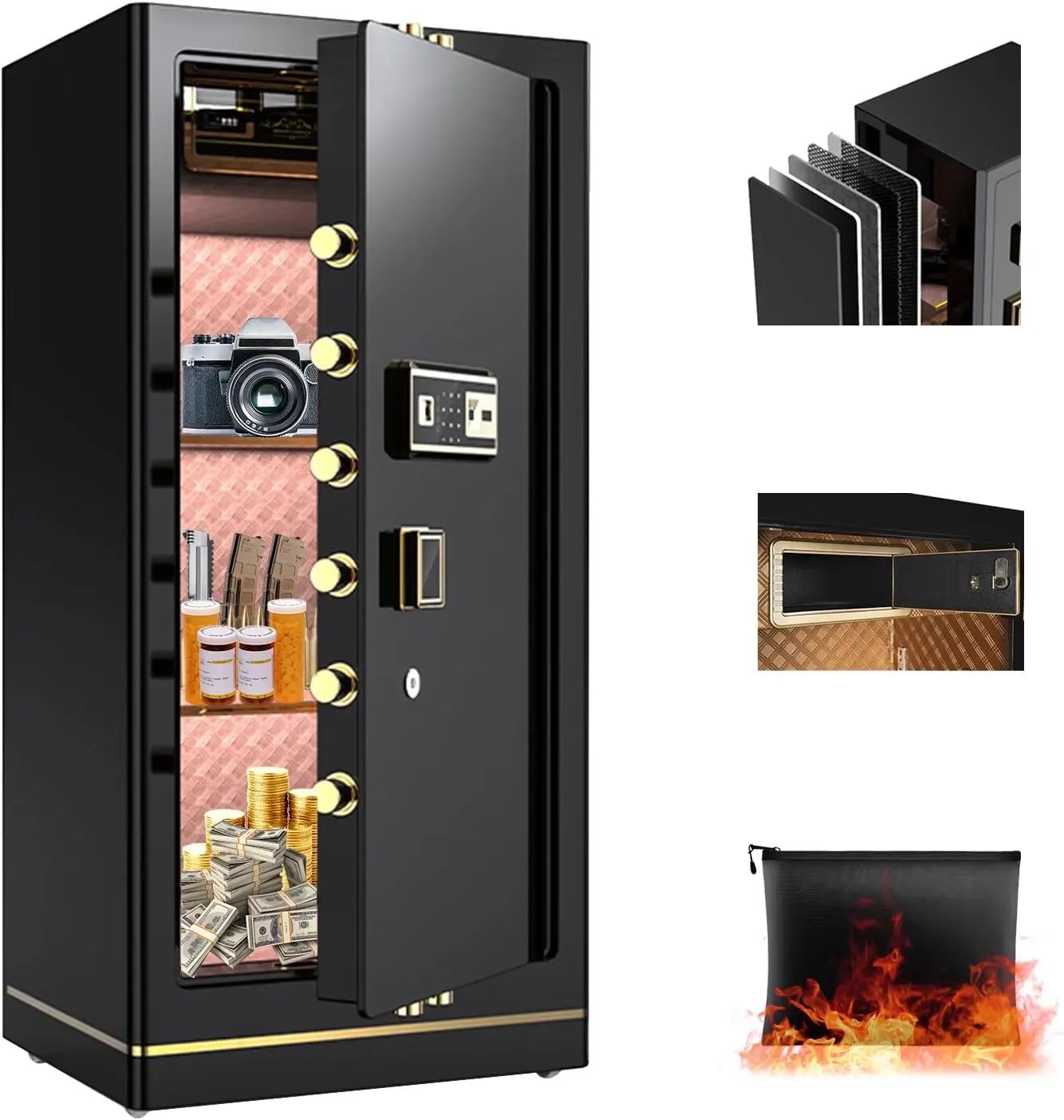 8.1 Cu. Ft. Large Security Safe,Waterproof and Fireproof Safe, Home Safe with 2 Removable Shelf and Inner Cabinets for Storing M