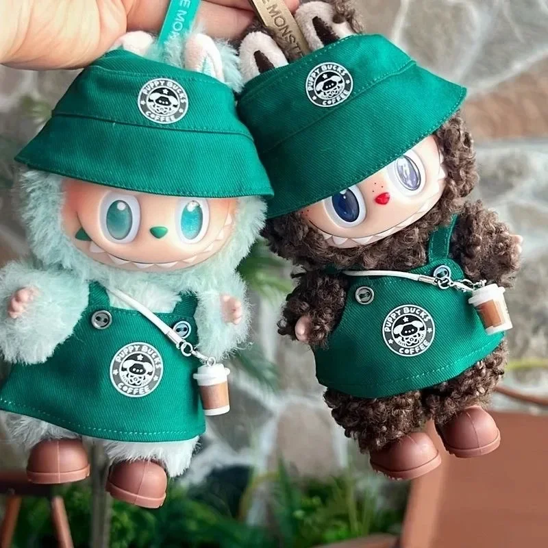 Green Coffee Skirt Set 17cm Labubu Doll DIY Clothing Set Accessories Cartoon Clothing Only