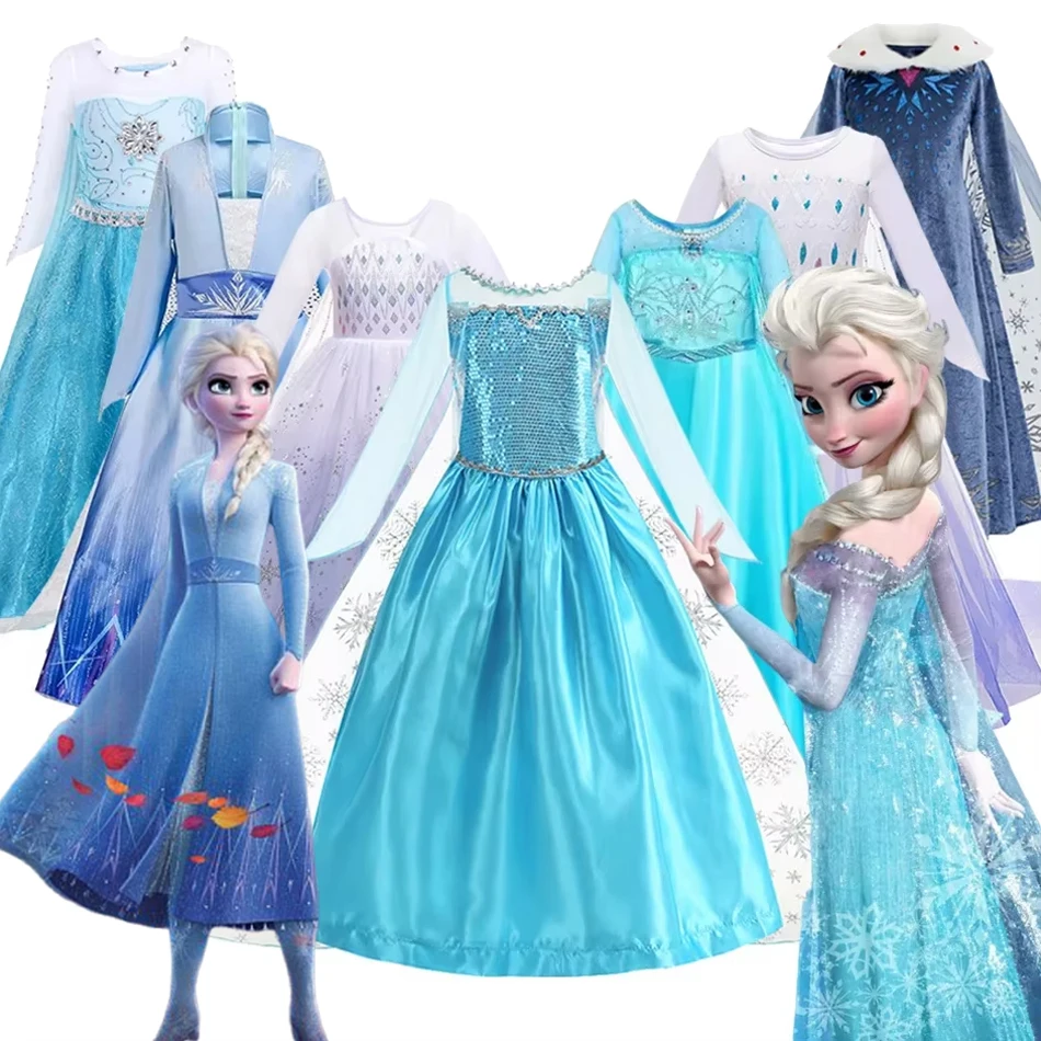 

Frozen Anna Elsa Princess Girls Dress Halloween Cosplay Party Costume Birthday 2025 Carnival Snow Queen Dress Clothes