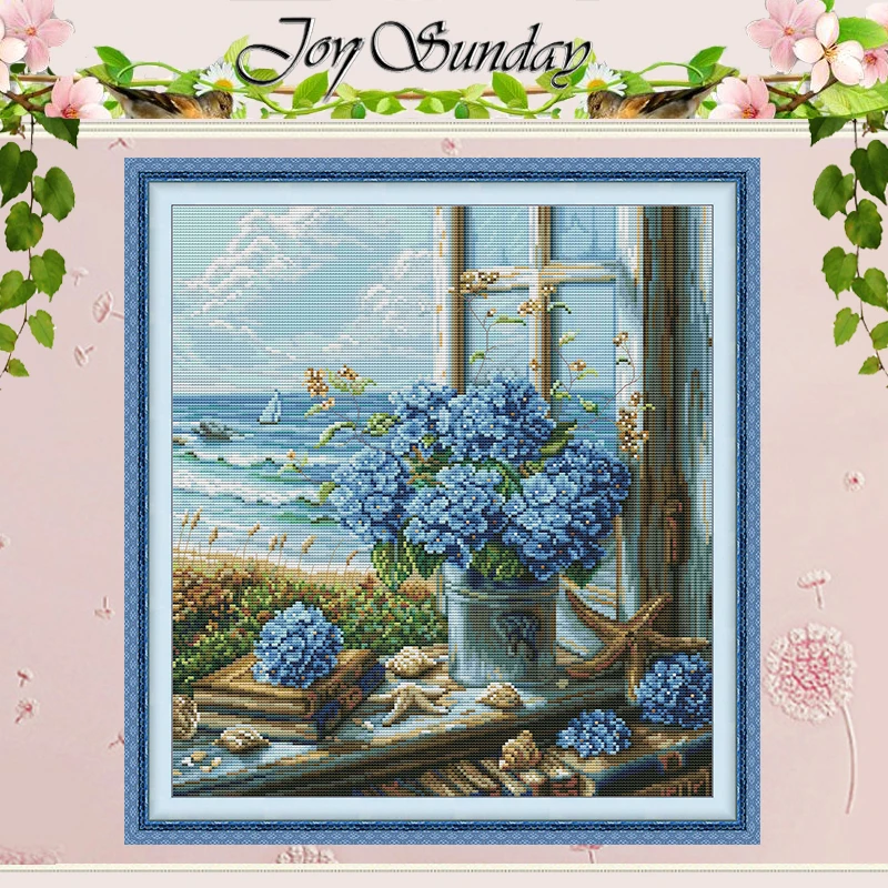 Seaview Window Scenery Patterns DMC Counted Cross Stitch Set DIY 11CT 14CT 16CT Stamped Cross-stitch Kit Embroidery Needlework