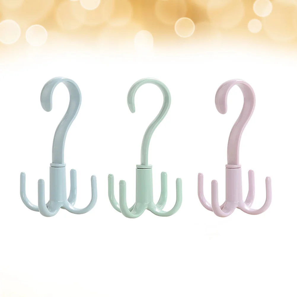 

3Pcs Multifunction 360 Degree Rotating Four Claw Hooks Hanging Rack Closet Organizer for Tie Scarves Shoes (Green, Pink, Blue)