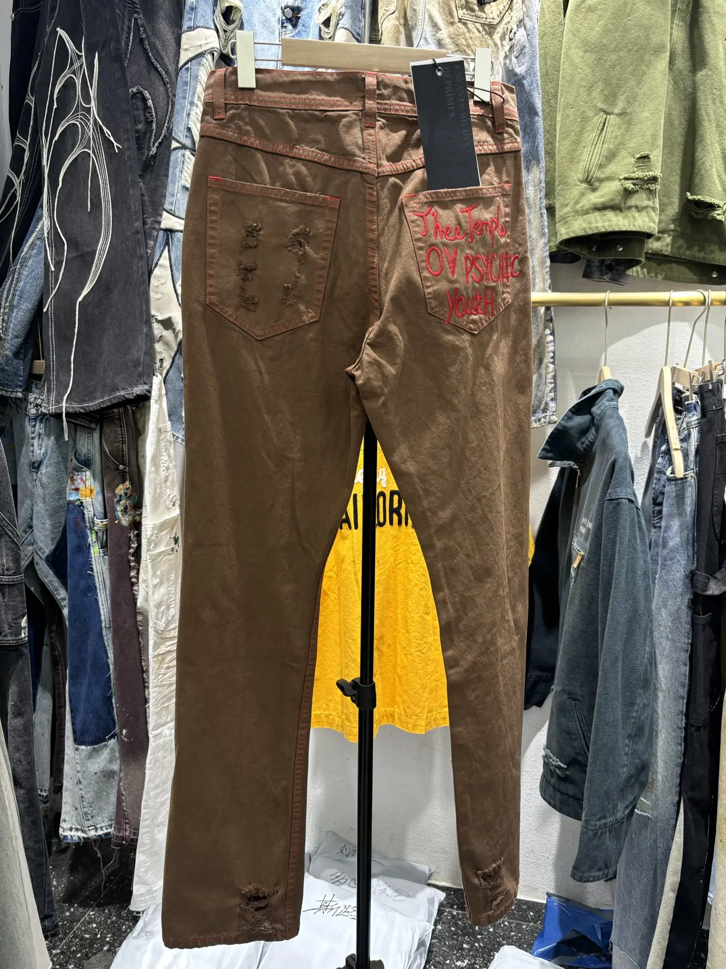 

Men's And Women's Faion Micro Flared Jeans Embroidered ket Hole Distred Cotton Canvas Casual Pants mid Waist Button Fly